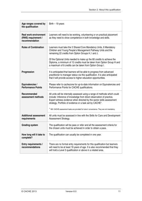 Qualification Specification - Cache