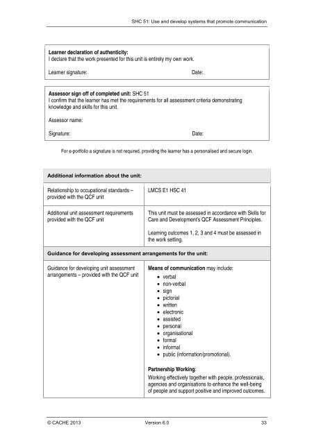 Qualification Specification - Cache