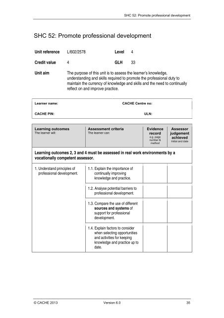 Qualification Specification - Cache