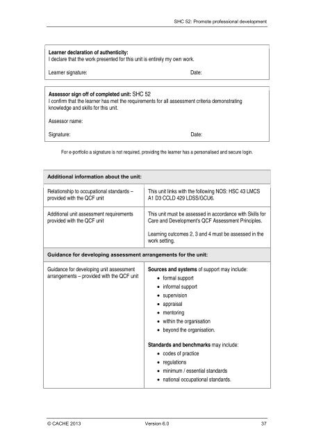 Qualification Specification - Cache