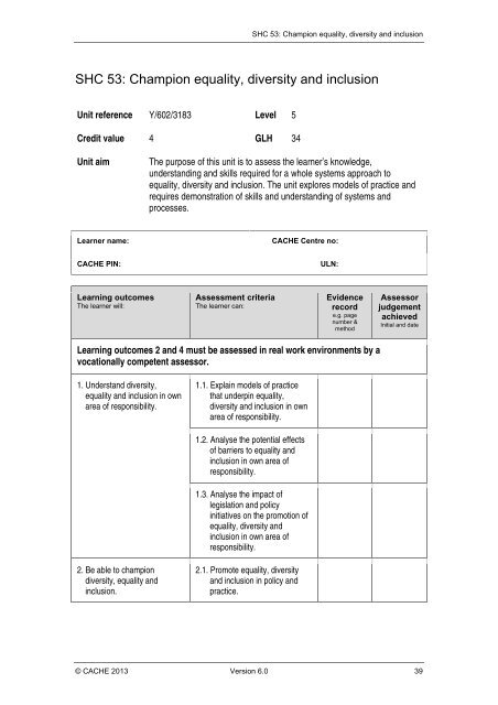 Qualification Specification - Cache