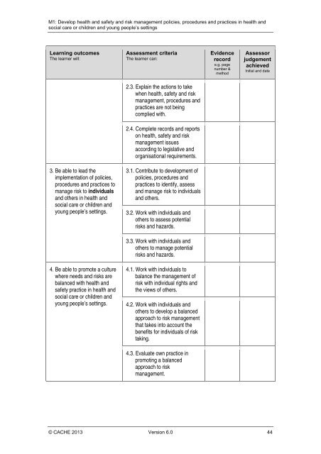 Qualification Specification - Cache