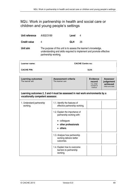 Qualification Specification - Cache