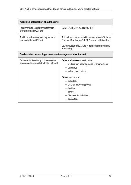 Qualification Specification - Cache