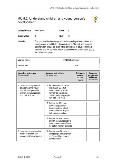 Qualification Specification - Cache