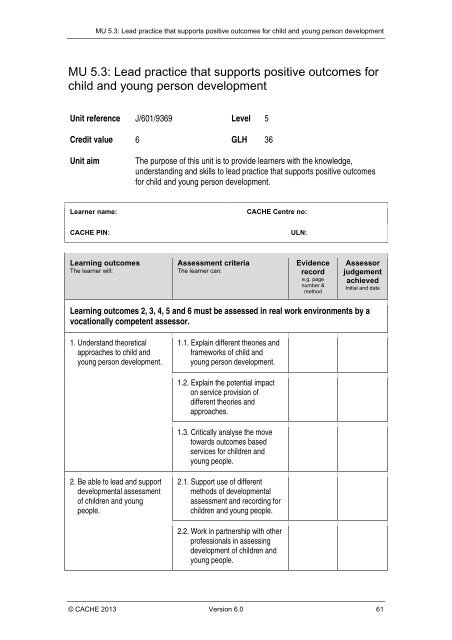 Qualification Specification - Cache