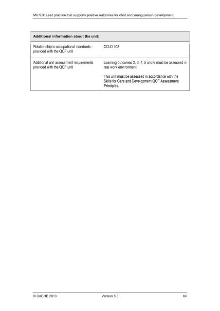 Qualification Specification - Cache