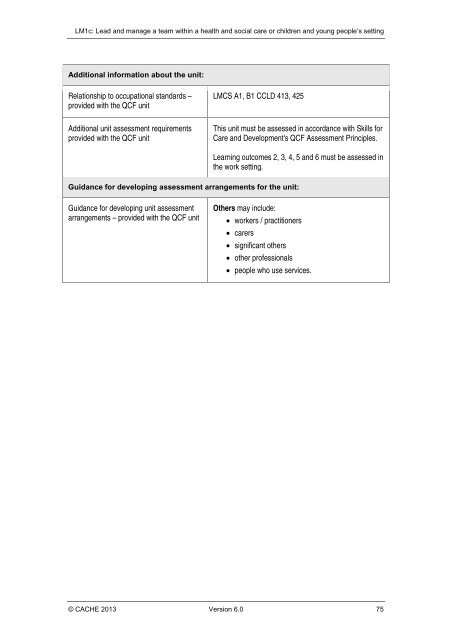 Qualification Specification - Cache