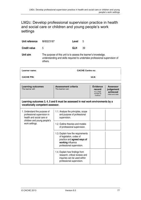 Qualification Specification - Cache