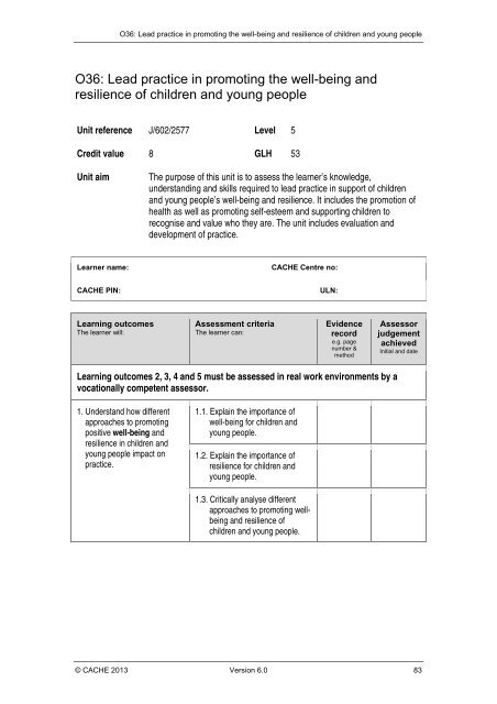 Qualification Specification - Cache