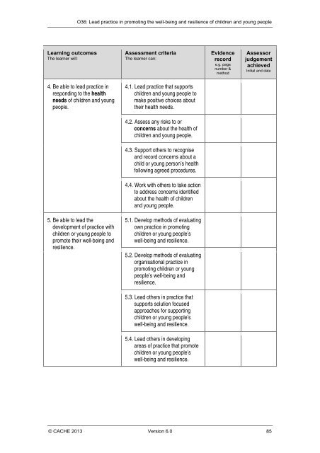 Qualification Specification - Cache