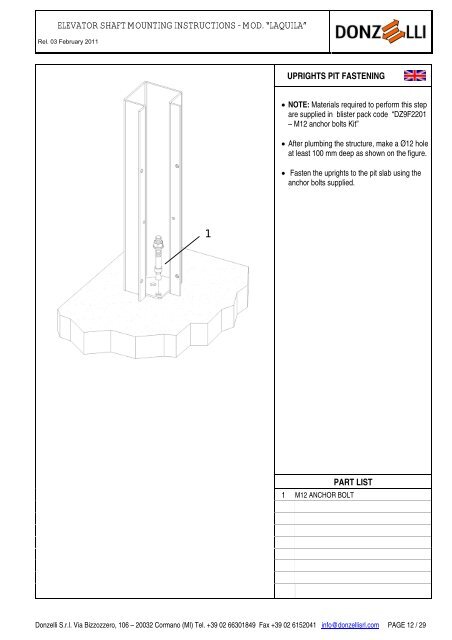 elevator shaft mounting instructions - mod. âlaquilaâ - Donzelli Srl