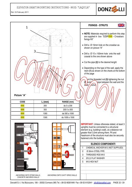 elevator shaft mounting instructions - mod. âlaquilaâ - Donzelli Srl