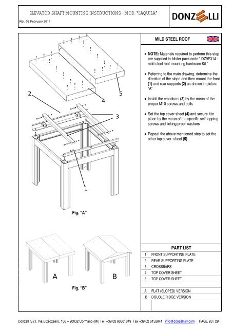 elevator shaft mounting instructions - mod. âlaquilaâ - Donzelli Srl