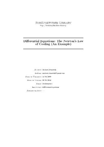 Differential Equations: The Newton Law of Cooling ... - ForEcoStudies
