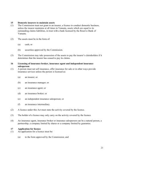 Insurance Act No.54 of 2005 - Vanuatu Financial Services ...