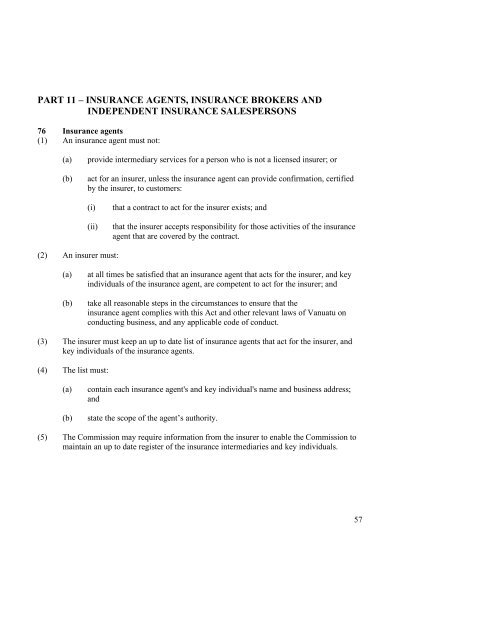 Insurance Act No.54 of 2005 - Vanuatu Financial Services ...