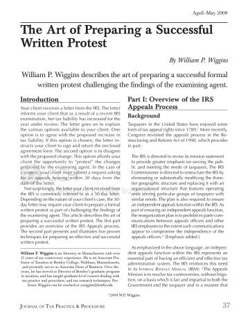 The Art of Preparing a Successful Written Protest By William P ... - CCH