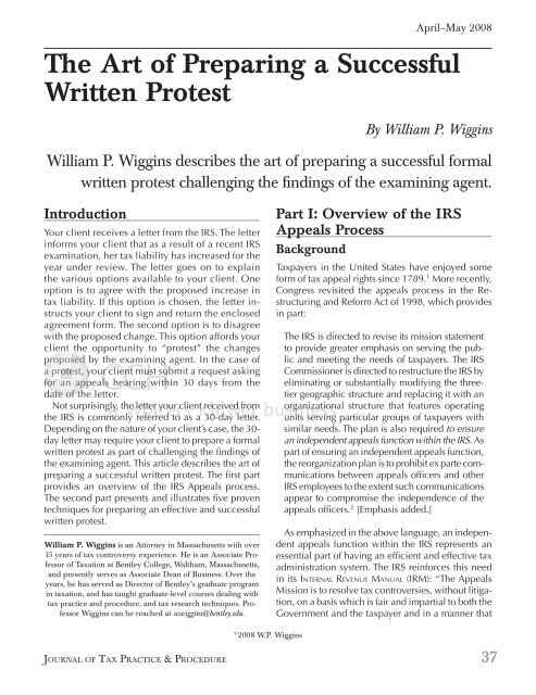 The Art of Preparing a Successful Written Protest By William P ... - CCH