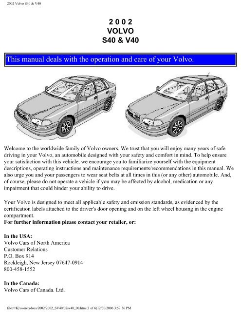 2002 Volvo S40 & V40 - Volvoosad.com