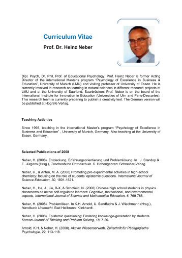 Curriculum Vitae Prof. Dr. Heinz Neber