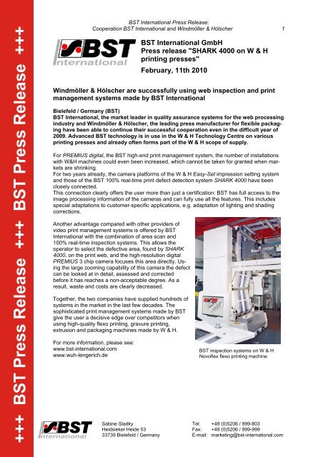 BST Press Release +++ BST Press Release - BST International GmbH