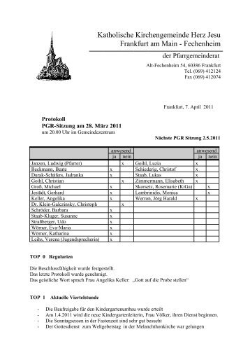 Protokoll der PGR-Sitzung am 28. MÃ¤rz 2011 - Herz Jesu Fechenheim