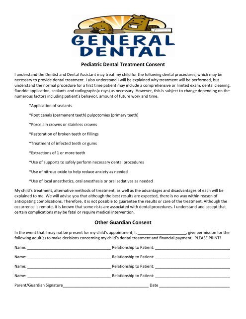 Pediatric Dental Treatment Consent Other Guardian ... - ProSites