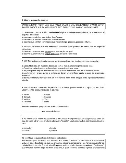 LISTA DE EXERCÃCIOS (GRAMÃTICA) 1Âª Unidade letiva 2010 ...