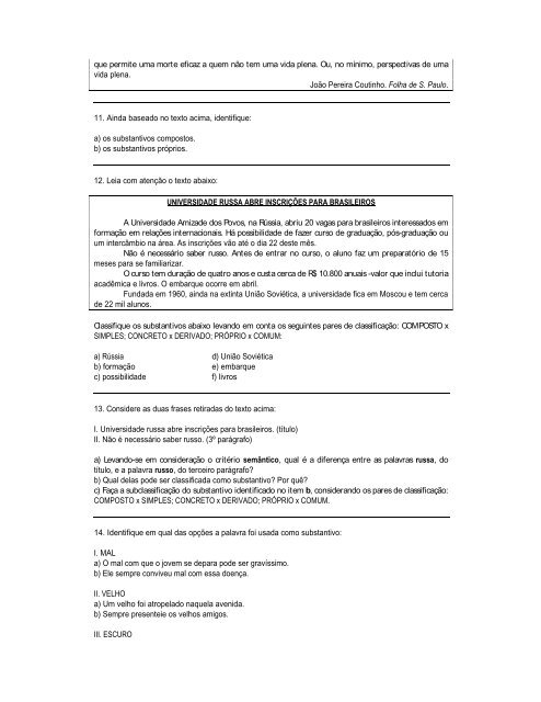 LISTA DE EXERCÃCIOS (GRAMÃTICA) 1Âª Unidade letiva 2010 ...