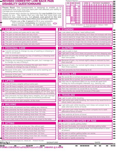 revised oswestry low back pain disability questionnaire - Docplus.net