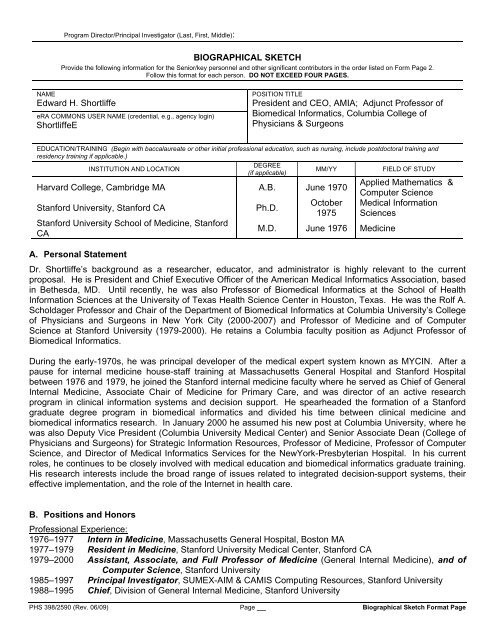 NIH style CV People Columbia University NIH style CV People Columbia University