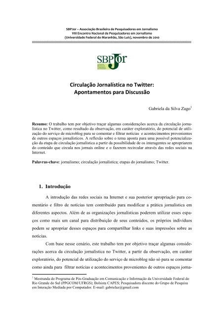 CirculaÃ§Ã£o jornalÃ­stica no Twitter - SBPJor