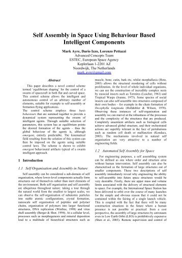 Self Assembly in Space Using Behaviour Based Intelligent ...