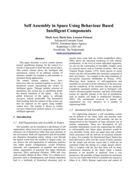 Self Assembly in Space Using Behaviour Based Intelligent ...