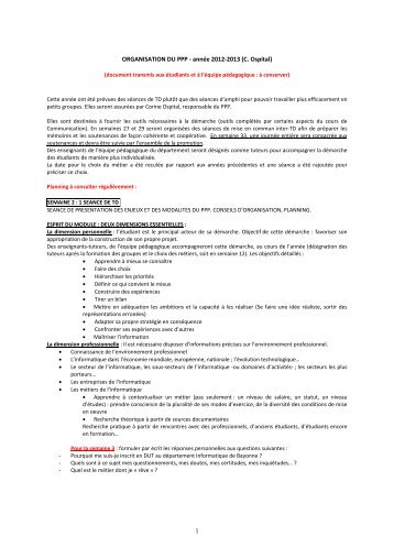Projet Personnel et Professionnel de l'Etudiant 2012-13 - IUT Bayonne