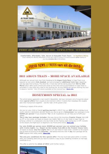 Newsletter for February 2012 - JB Train Tours