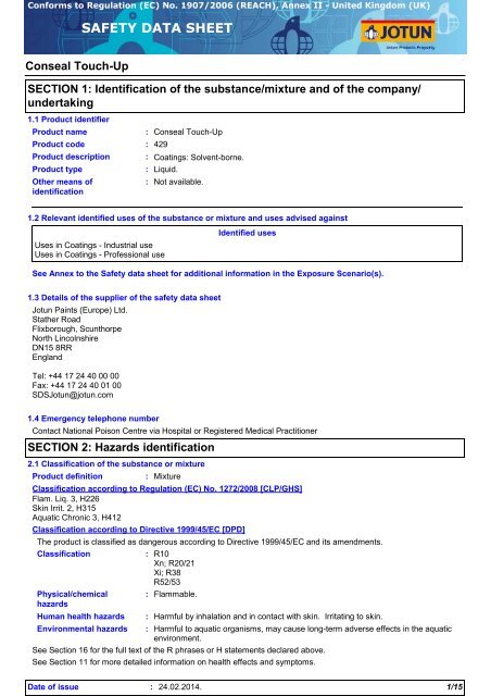 Safety data sheet for Conseal Touch-Up - SML Marine Paints