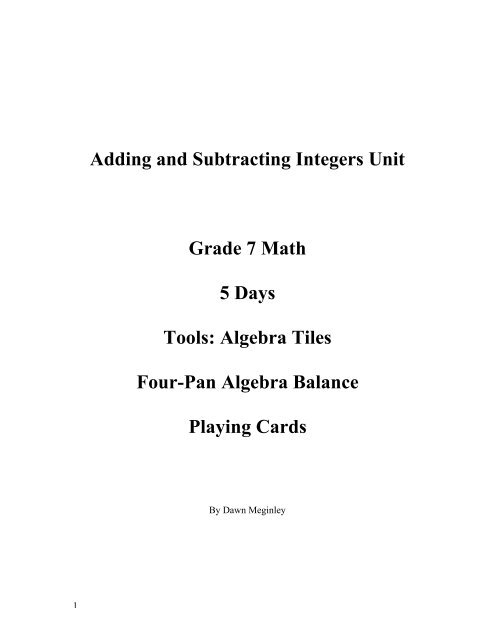 Adding and Subtracting Integers Unit Grade 7 Math 5 Days Tools ...