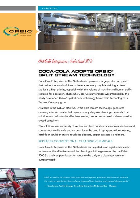 Coca Cola Adopts Orbio Split Stream Technology Tennant Company