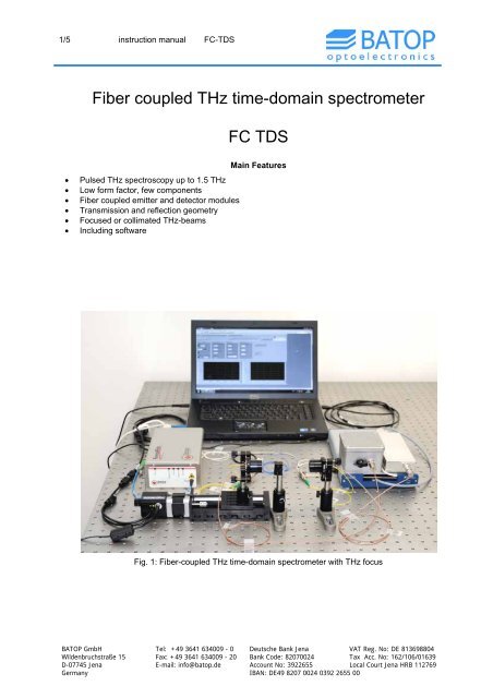 Fiber Coupled Thz Time Domain Spectrometer Fc Tds Batop Gmbh