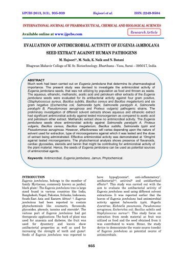 evaluation of antimicrobial activity of eugenia jambolana ... - ijpcbs