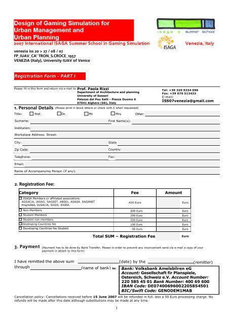 3. Payment Registration Form - PART I 2. Registration Fee: