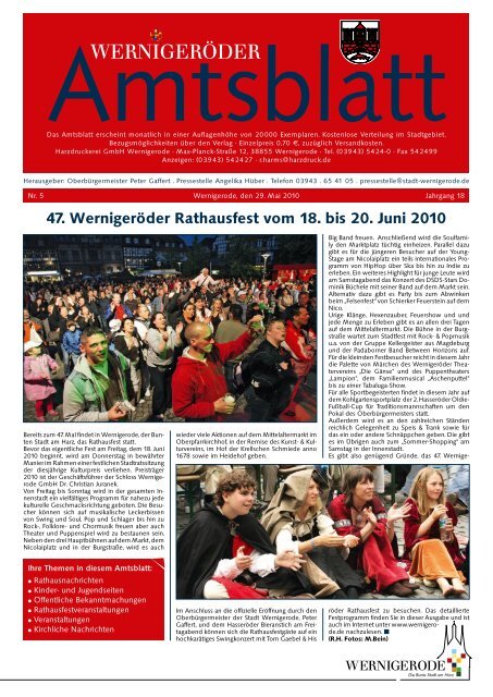 47. Wernigeröder Rathausfest vom 18. bis 20. Juni 2010