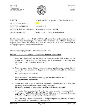 RFQ 1999 Consulting and Actuarial Amendment 1 - Silver State ...