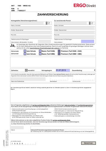 antrag ergo direkt premium pdf zahnversicherungs tarifde