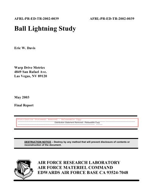 Ball Lightning Study - Air Force Freedom of Information Act