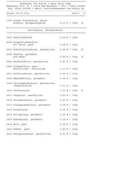 Gesamtliste (PDF) - Hemmesser Tee Kontor