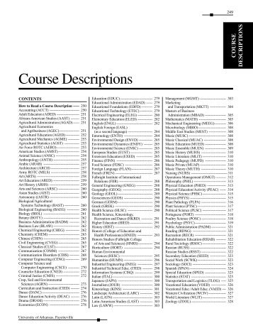 Course Descriptions - Catalog of Studies - University of Arkansas