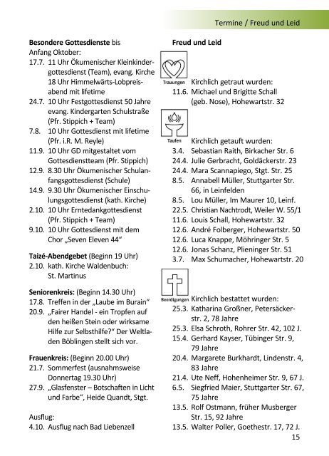 Sommer 2011 - evangelische Kirchengemeinde Steinenbronn